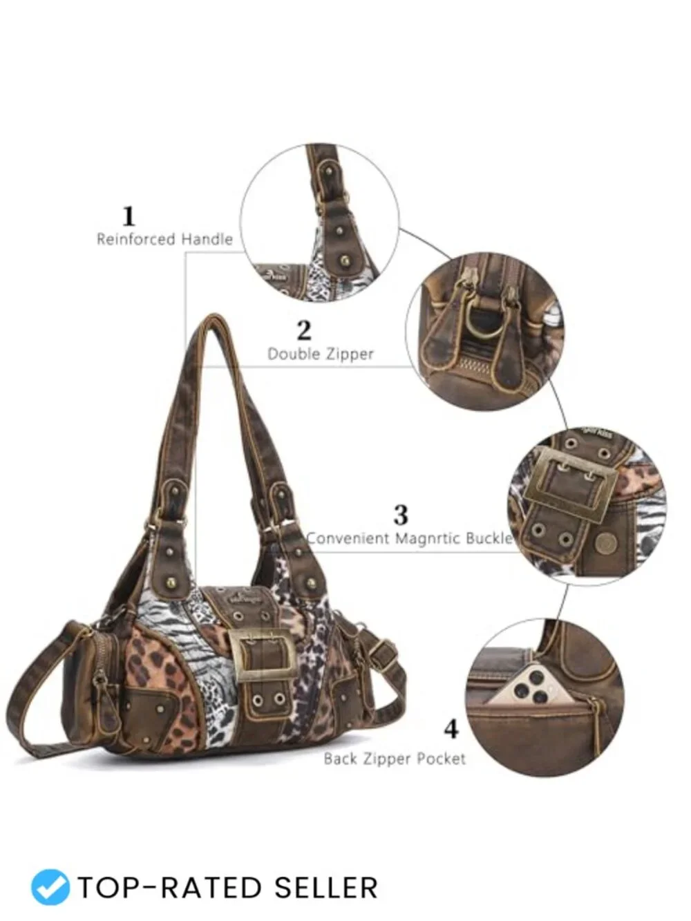 Vegan Leather Hobo Shoulder Bag Multi-Pocket Crossbody Purse